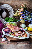 Roast pork with red cabbage for Easter