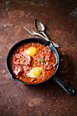 Shakshuka with spicy pepper sausage and egg (Israel)