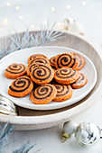 Orange and chocolate pinwheel biscuits