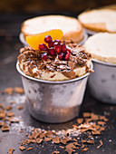 Small frozen desserts with fruit and grated chocolate