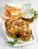 Stuffed artichokes served with white bread