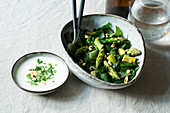 A steamed asparagus and chard medley