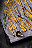 Parsnips with honey baking tray