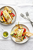 Roast cod with Mediterranean grilled vegetables