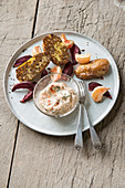 Caraway potatoes with beetroot and herb quark