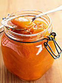 Apricot sauce in a flip-top jar
