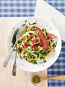 Tagliatelle with peas and Tyrolean bacon