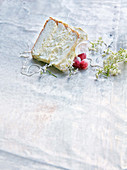 White christmas angel cake with rose and prosecco syrup