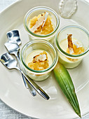 Coconut panna cotta with white chocolate and pineapple