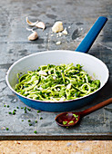 Courgette noodles with pesto