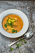 Sweet potato and orange soup with mago (vegan)