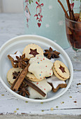 Various biscuits with cinnamon sticks and star anise