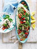 Whole side of fish with nicoise salsa
