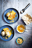 Brown bread ice cream with marmalade pudding