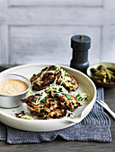 Corned beef and cabbage fritters with Russian-style sauce