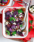 Roast beetroot and onions with walnuts and feta