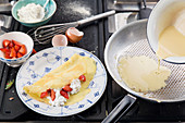 Coconut crepes with strawberries