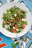 Melon and feta cheese salad with soya seeds