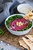 Beetroot hummus with chickpeas and parsley (Arabia)