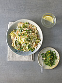 Zoodles alfredo with roasted cauliflower and gremolata