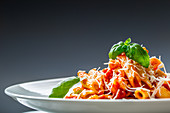 Penne with tomato sauce and basil