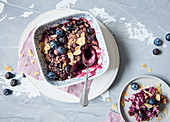 Sugar-free vegan baked oatmeal with blueberries