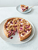 Sugar-free cherry and quark cake with coconut crumbles