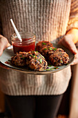 Bean fritters with a tomato dip
