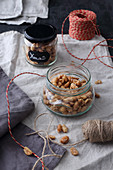 Peanuts with gingerbread spices in a jar