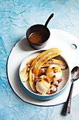 Burnt-butter bananas with butterscotch sauce and ice cream