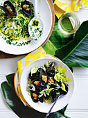 Grilled mussels with parsley, garlic and celery