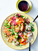 Fried crab and prawn cake with rice noodle salad