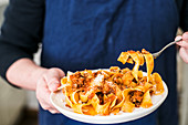Pappardelle al ragù (tagliatelle with meat sauce, Italy)