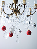 Christmas decorations on the chandelier