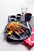 Steak frites with seaweed butter