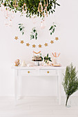 Modern Christmas buffet on white console table