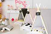 Small tents for sleepover in party room