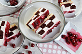 Checkerboard cake with cherries
