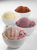 Various types of ice cream in small bowls