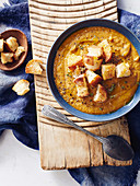 Pumpkin and chestnut soup with parmesan croutons, Italy