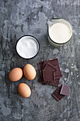 Ingredients for chocolate crème brûlée