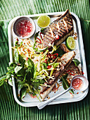 Fischfilets mit Mangosalat und Palmzuckerdressing (Kambodscha)