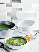 Super greens soup with truffle oil