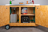 DIY mobile outdoor kitchen with open doors