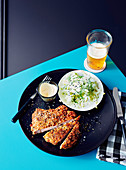 Spiced pork chop schnitzel with pear and fennel slaw