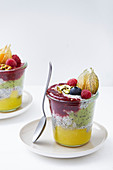 Chia pudding with berries and physalis