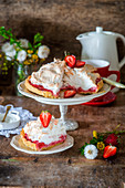 Strawberry and coconut meringue pie