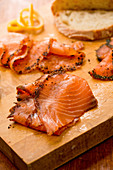 Smoked salmon with a pepper crust