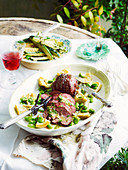 Lamb Mini Roasts with Spring Vegetables and Herb Dressing