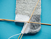 A sock being knitted: gusset